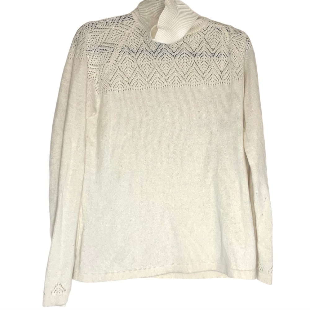 NewYork & Company Cream Turtleneck Sparkle Sweater